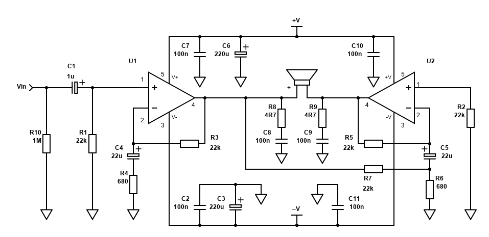 LM1875 / TDA2006 / TDA2030 / TDA2040 / TDA2050 BTL schematic