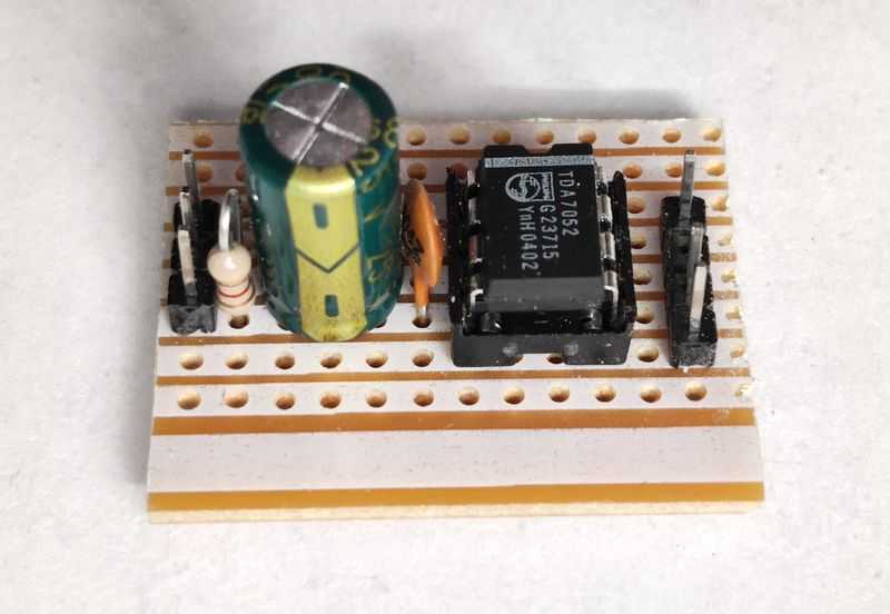 Photo of TDA7052 on Stripboard PCB
