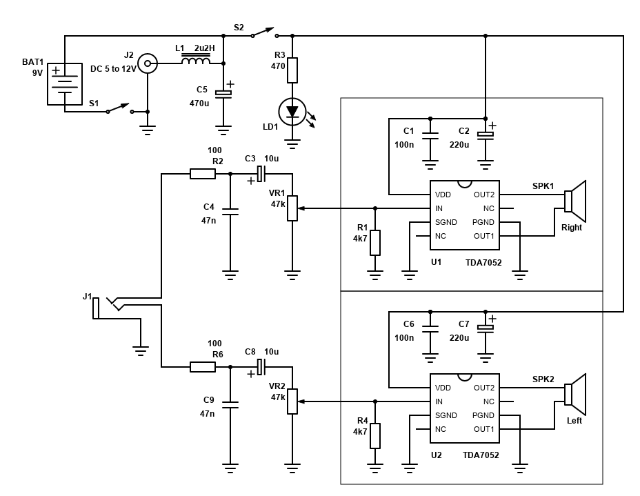 TDA7052 Stereo System Schematic