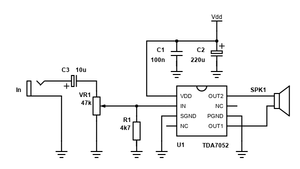 Schematic for the TDA7052 bridge amplifier