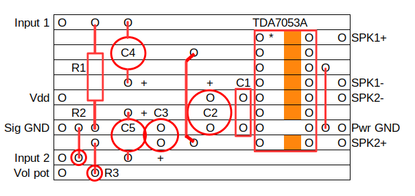 TDA7053A Stripboard layout
