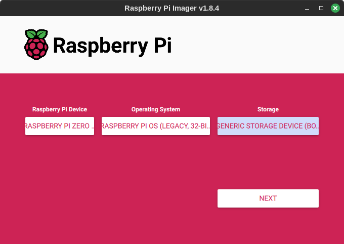 Raspberry Pi Imager Selection