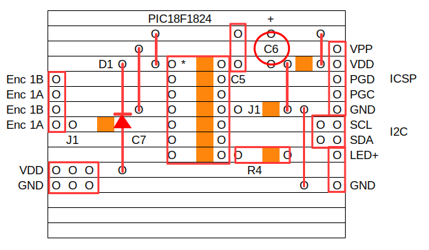 PIC16F1824 EQ control Stripboard layout