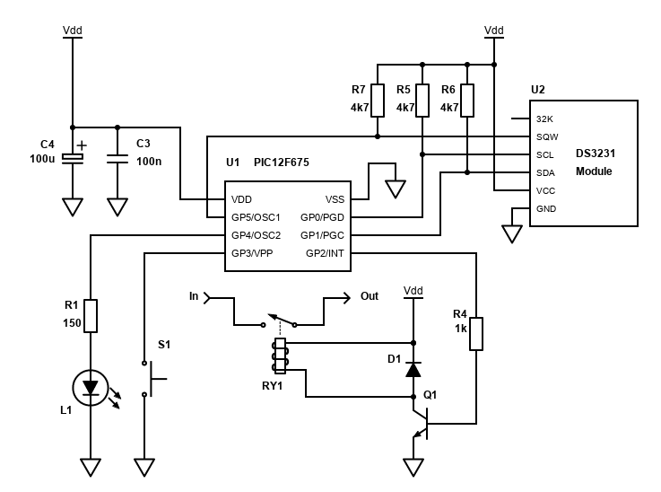 PIC12F675 DS3231 timer schematic