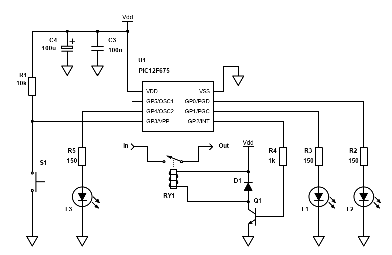 PIC12F675 simple/internal timer schematic