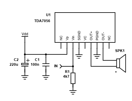 Schematic for the TDA7056 bridge amplifier