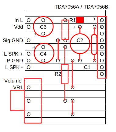 TDA7056A/TDA7056B Stripboard layout with volume control