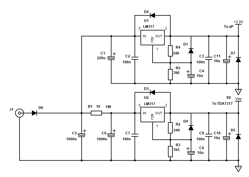 9V and 3.3V PSU schematic for the TDA7317