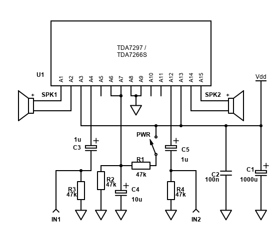 TDA7297 / TDA7266 Low-Cost schematic