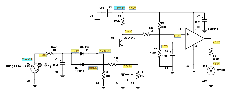 DC detector schematic, one channel