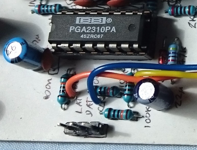 PGA2310 chip in place on preamp board