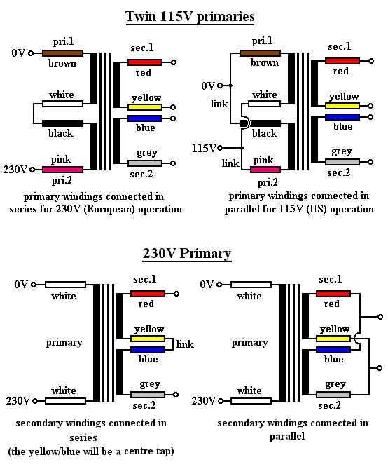 Wiring diagrams for Antrim transformers