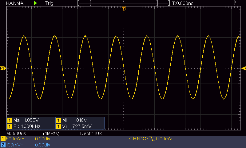 Oscilloscope measure of sine 1kHz