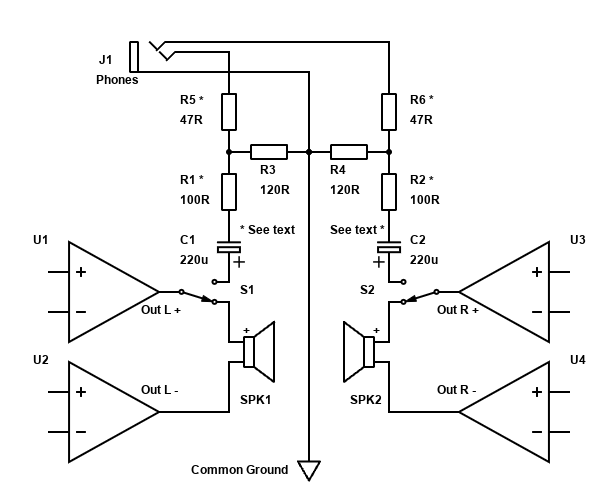 Bridged Headphones Adaptor Schematic