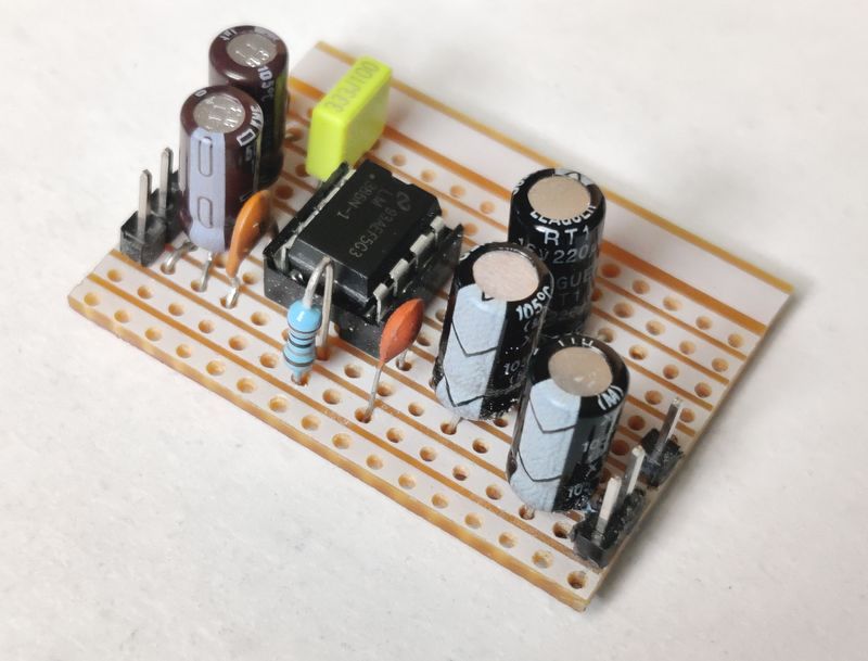 Photo of LM386 on Stripboard PCB