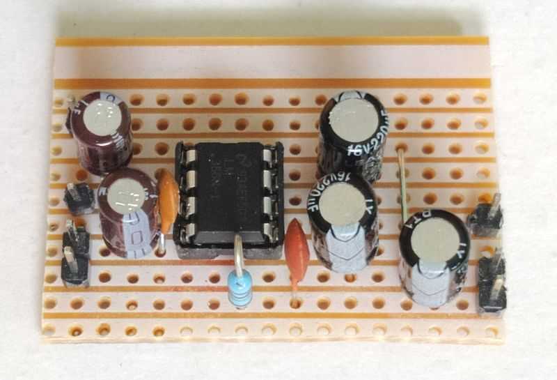 Photo of LM386 Inverting on Stripboard PCB