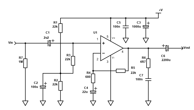 LM1875 / TDA2006 / TDA2030 / TDA2040 / TDA2050 single supply schematic