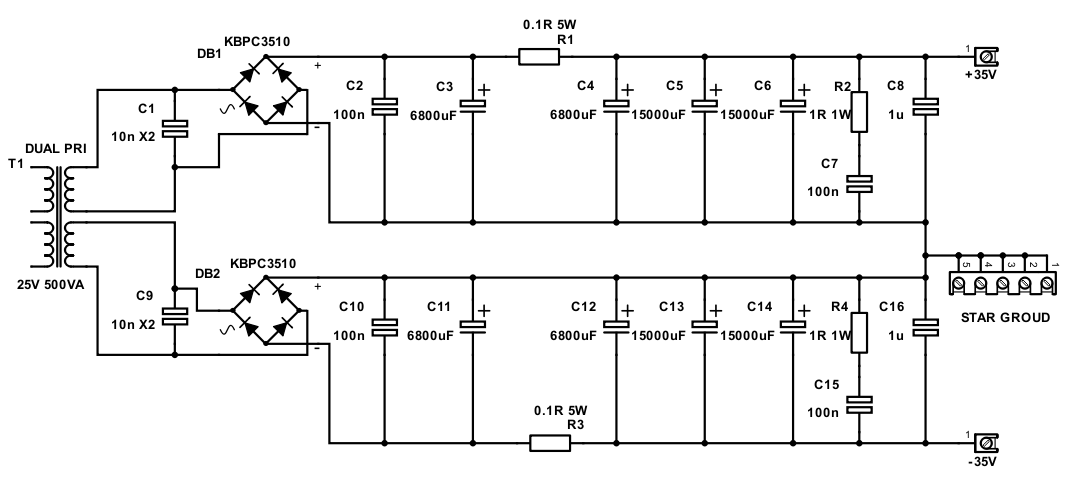 +/-35V PSU schematic