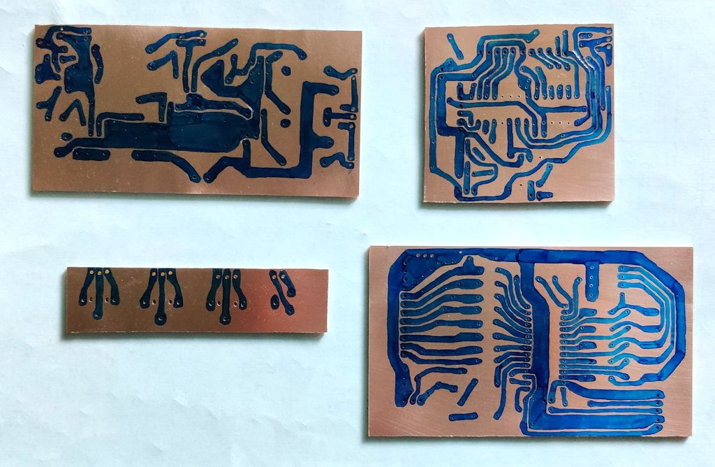 PCBs with drawn layouts prior to etching