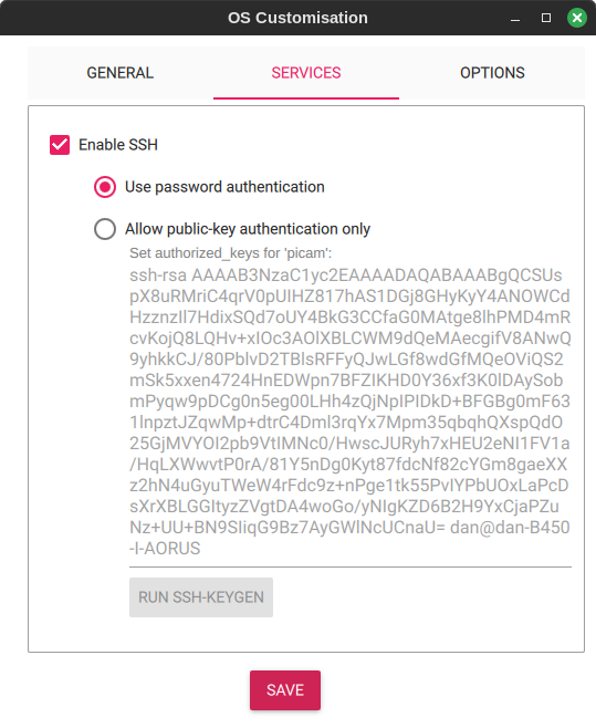 Raspberry Pi Imager Services SSH